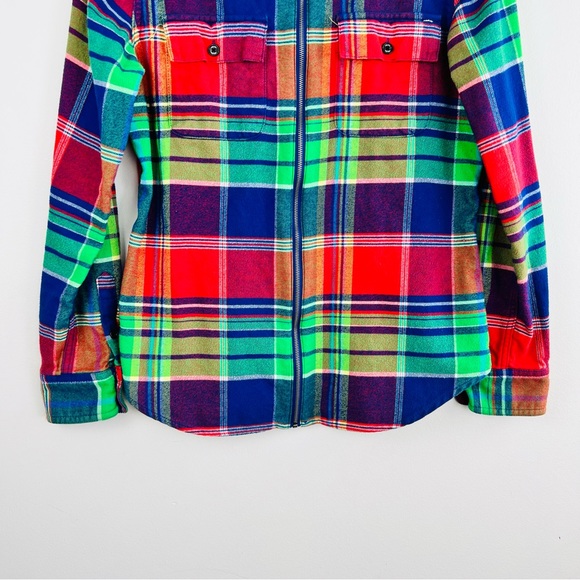 Chaps Denim Plaid Flannel Colorful Zip Up shirt Women Size S - Picture 4 of 14